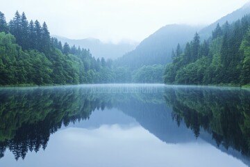 Wall Mural - A tranquil lake mirroring the colors of twilight, beckoning moments of stillness and serenity.