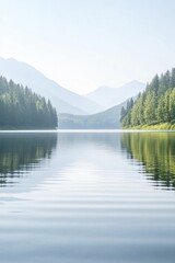 Canvas Print - A tranquil mountain lake mirroring the bright sky, offering a precious moment for peaceful contemplation.