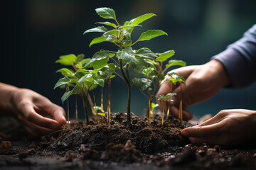 Poster - A couple planting a tree together. Concept of growth and future dreams. Generative Ai.