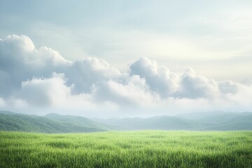 Canvas Print - A gentle flow of clouds glides above a tranquil landscape, creating a scene filled with quietude and serenity.