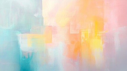 Sticker - A mesmerizing abstract painting featuring soft, blended strokes of blue, yellow, and pink. The colors create a sense of tranquility and serenity, evoking feelings of calmness, hope, and joy. The paint