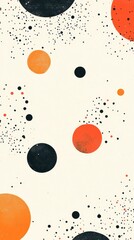 Sticker - A minimalist abstract background with a dotted pattern and overlapping circles in orange and black on a cream background. This image evokes a sense of simplicity, playfulness, and modern design.