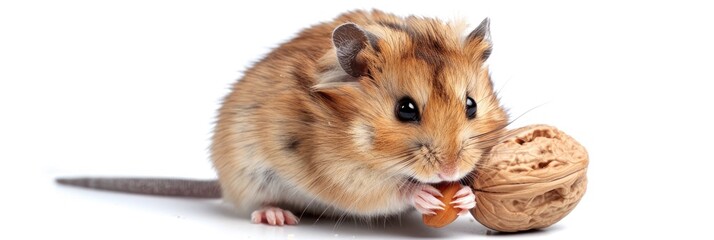 Wall Mural - Hamster enjoying a nut with included clipping path