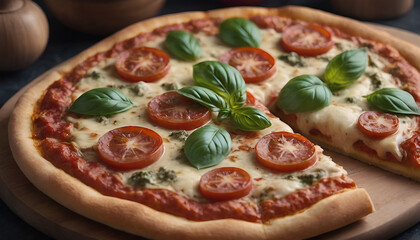 Sticker - pepperoni and pesto pizza on a wooden board