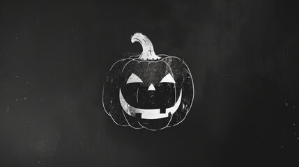 Wall Mural - A simple, yet striking black and white illustration of a Halloween pumpkin with a carved jack-o-lantern face, symbolizing the spirit of Halloween, festivity, autumn, and tradition.