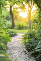 Wall Mural - The tranquil light of dusk surrounding a quiet garden beckons a chance to pause and reflect.