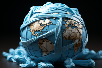 Poster - A globe wrapped in bandages. Concept of healing the planet. Generative Ai.