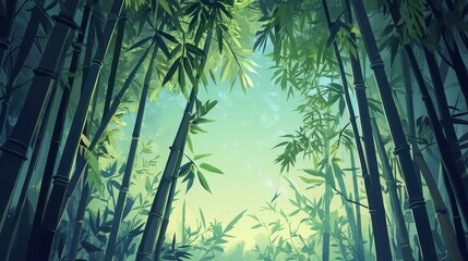 Poster - An enchanting illustration depicting a lush bamboo forest, symbolizing tranquility, growth, resilience, and harmony with nature.