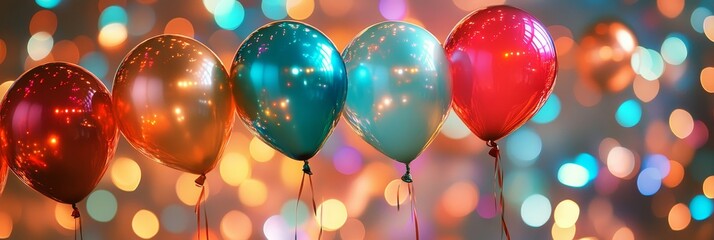 Sticker - Colorful balloons against a bokeh background, symbolizing joy, celebration, fun, happiness, and festivity.