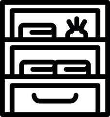 Poster - Simple black and white icon of a bookshelf with a drawer, perfect for projects related to organization or literature