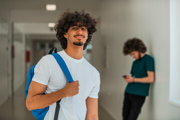 Portrait of a happy male college student on a university campus.