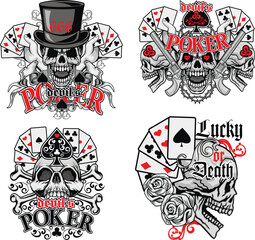 Wall Mural - set, skull and 
poker playing card, grunge vintage design t shirts