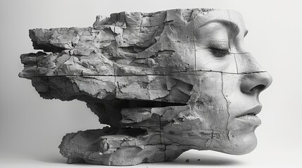 Sticker - Stone Face Sculpture: A Fragile Beauty