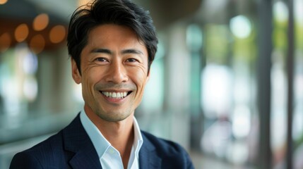 Portrait of a cheerful lawyer and business professional in an office setting, smiling as a legal advocate in a workplace environment with a blurred background