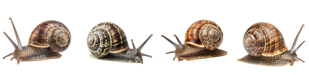 Snails exploring a soft surface in a quiet setting on Transparent Background.