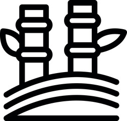 Sticker - Simple black and white line art icon of two bamboo shoots growing from the ground