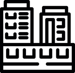 Poster - Simple black and white line art icon depicting two buildings, symbolizing urban development and growth