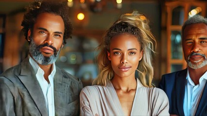 Poster - Portrait of confident mature businessman looking at camera with colleagues in background