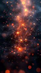 Fototapete - Image features a mesmerizing network of glowing orange and white lights, connected by lines against a dark, starry background