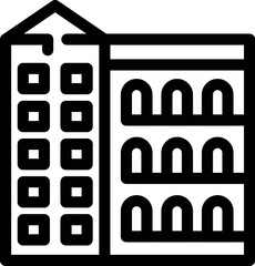 Poster - Simple black and white vector icon representing a building with many windows, useful for tourism or real estate concepts