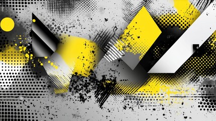 Wall Mural - Black, white, and yellow shades create an abstract geometric pattern with an artistic composition