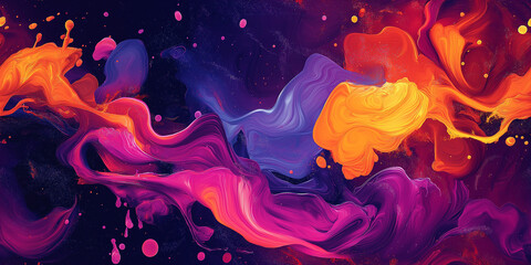 Sticker - Dynamic abstract design featuring vibrant swirling colors in pink, purple, orange, and blue hues against a dark background, creating an energetic and fluid pattern.