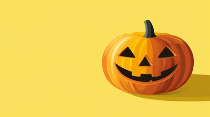 Wall Mural - This pumpkin depicts the essence of Halloween celebrations in autumn, sitting against a vibrant yellow background