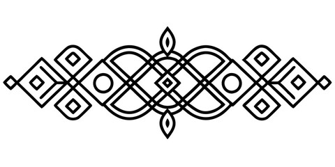 A Slavonic  black line geometric pattern with diamond and curved shapes interwoven in a horizontal design