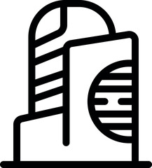 Poster - Simple, bold line icon of a modern building facade featuring a prominent round element, suggesting a contemporary architectural design