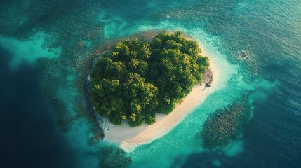 High-definition aerial view of a tropical island and its turquoise waters perfect for exotic-themed backgrounds