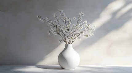 Canvas Print - A white vase with flowers in it sits on a table