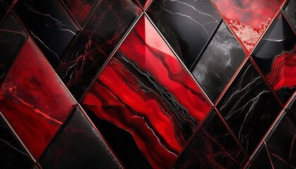 Abstract black and red marble triangle themed geometric background pattern