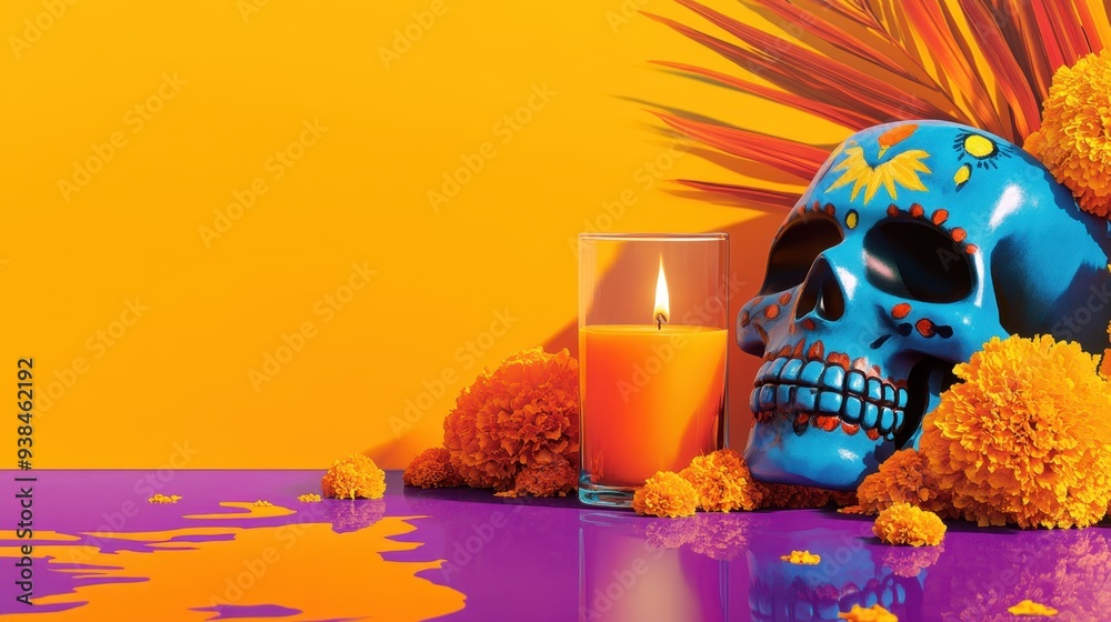 DÃ­a de los Muertos Tribute: Colorful Altar with Marigolds and Candles ...