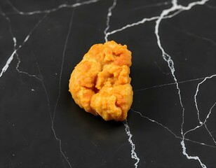 a single chicken nugget displayed on a black marble create with ai