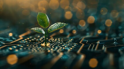 Poster - A small green plant growing out of a circuit board.