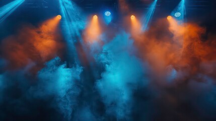 Wall Mural - Stage lights with smoke and fog.