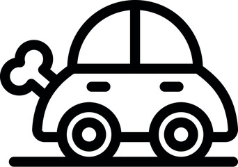 Poster - Line art vector icon of a toy car driving and leaving skeleton exhaust fumes