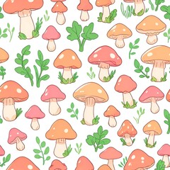 Poster - Cute Mushroom Pattern Illustration