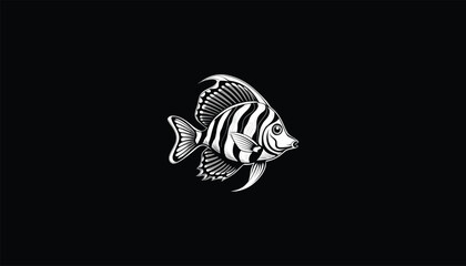 Wall Mural - Emperor Angelfish Logo, Minimalist Vector Design, Vibrant, White Outline, Black Background