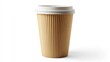 © kinara art design - A brown paper coffee cup with a white lid isolated on a white background.