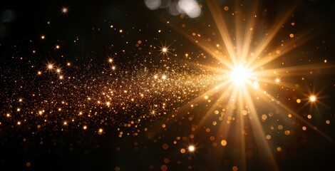 Poster - A brilliant burst of golden light illuminates the darkness, scattering sparkling particles across the scene, creating a mesmerizing effect.