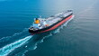 © Faraways - Oil tanker underway towards open sea. Crude oil tanker ship, a merchant ship specially designed for chemical products transportation. Aerial view. Black Sea