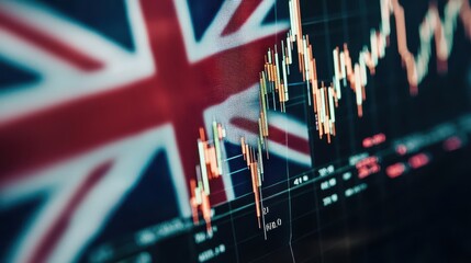 UK Flag and Stock Market Chart  Financial Business  Economy