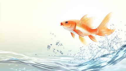 Wall Mural - A playful vector of a fish jumping out of water, set against a light background with space for copy.