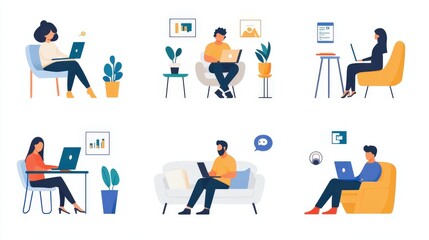 Poster - Collection of people icons in various work-from-home scenarios.