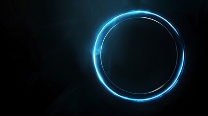 Abstract blue glowing neon circle on a black background.