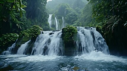 Wall Mural - Waterfall in a Lush Green Rainforest