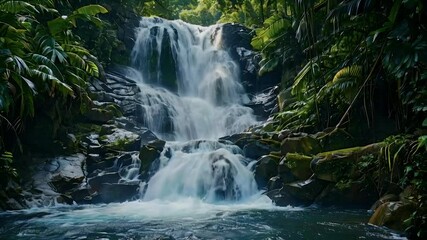 Wall Mural - Waterfall in Lush Tropical Forest