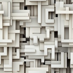 Poster - A collection of white geometric shapes of various sizes and orientations forming a textured wall design in a contemporary style.