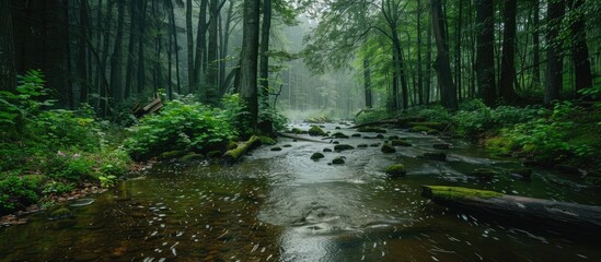 Wall Mural - The Old Wood Waterfront In River On Forest